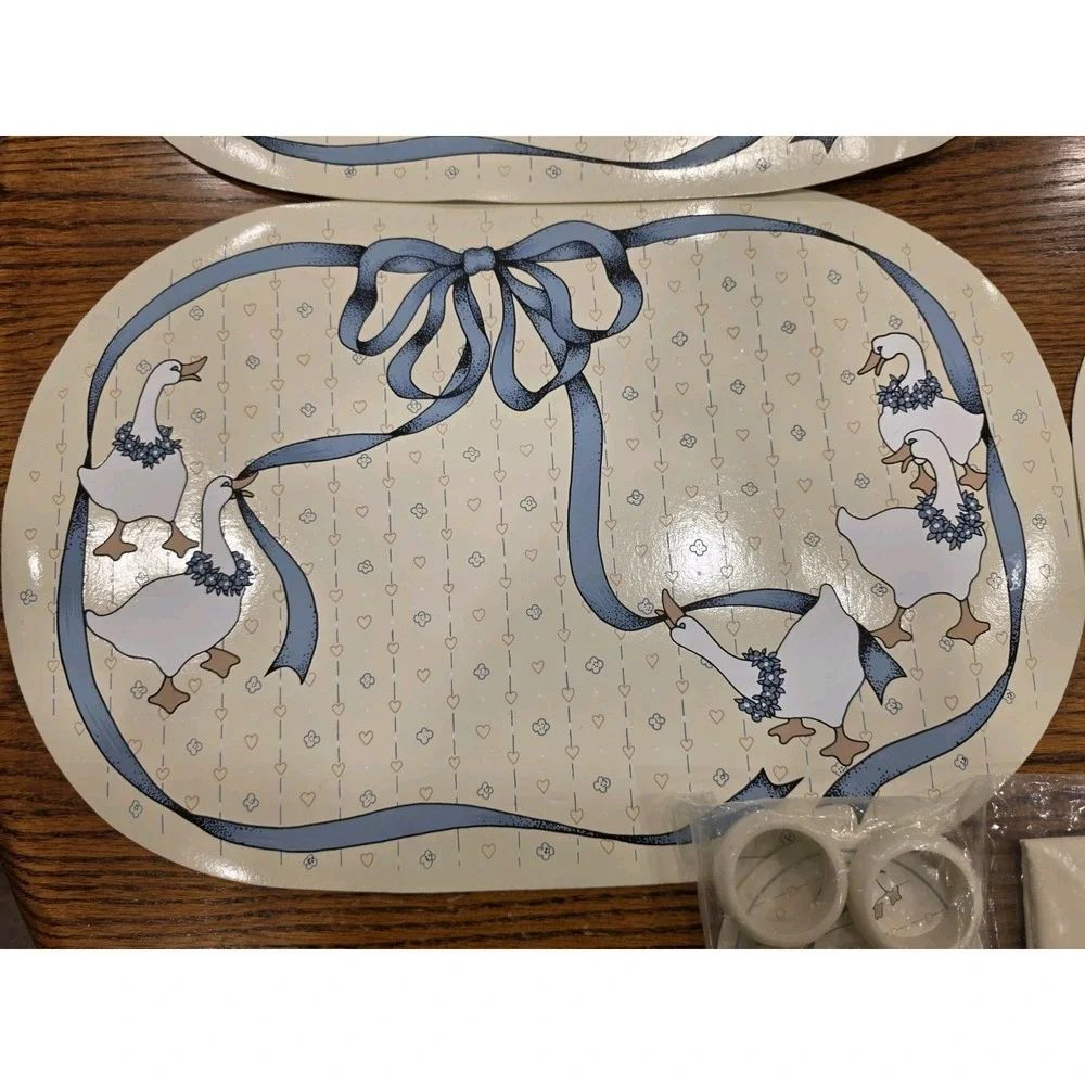 4 Vintage Vinyl Placemats Coasters Goose Geese Country Farmhouse 90s Cottagecore